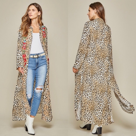 xoxoklowe Dresses & Skirts - Leopard Floral Embroidered Boho Maxi Dress Duster
